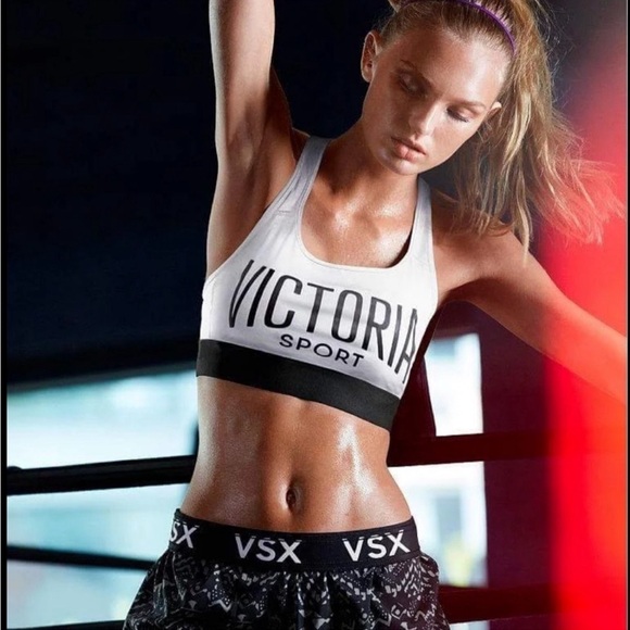 VICTORIA’S SECRET The Player Sports Bra Size XL White & Black Large Logo - Picture 3 of 16